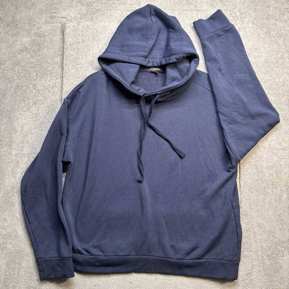 Quince Men's‎ Organic Cotton Terry Hoodie Navy Blue Pullover Sweatshirt XS